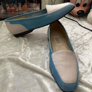 VINTAGE 80s EMILIO ANGIOLINI PASTEL BLUE & WHITE LOAFERS